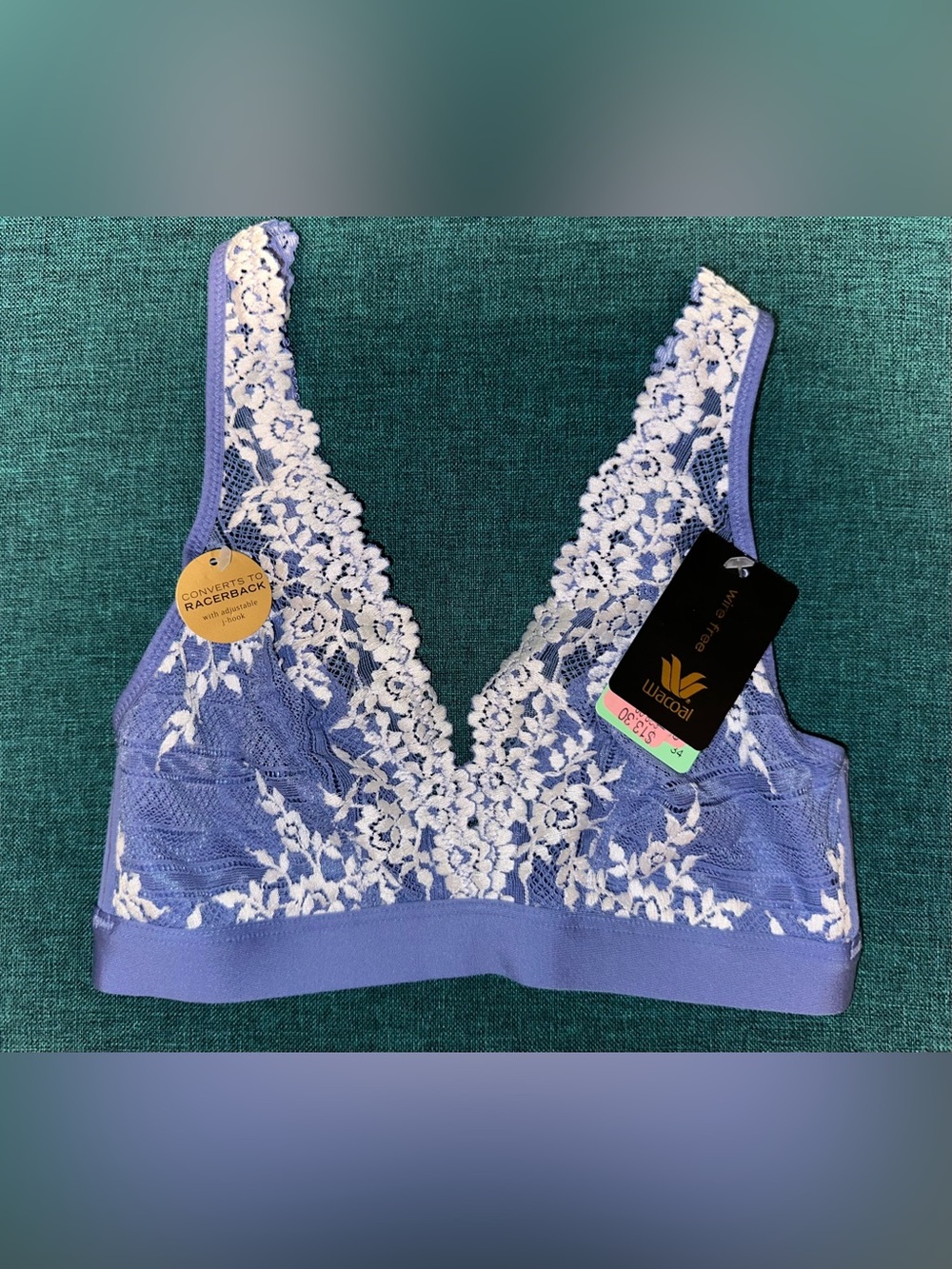 NEW Wacoal Embrace Set Lace Wire-Free Convertible Blue Bralette/Panty 34/6 NWT